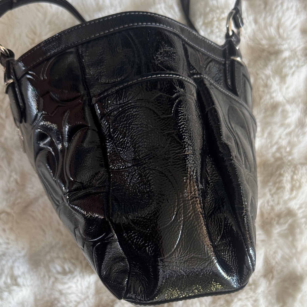 Coach Embossed Black Leather Tote - Picture 12 of 13